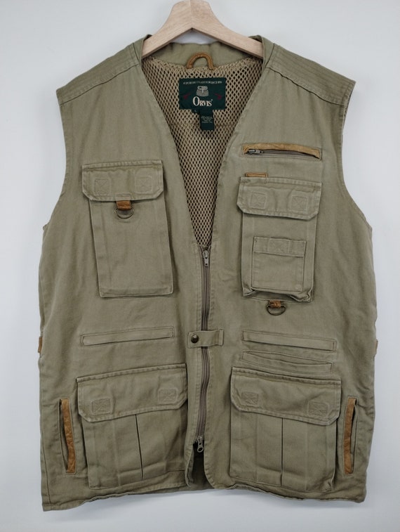 L 90s Orvis Fishing Vest Tan Shacket Outdoors Cotton Brown 1990s