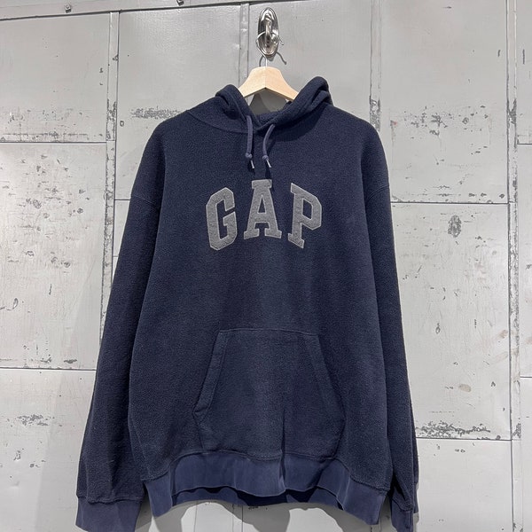 90s GAP Navy Fleece Pullover Hoodie Sweatshirt Men’s XL