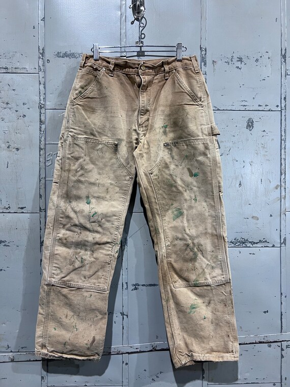 Carhartt Relaxed Fit Double Knee Duck Painter Pants for Men, W34 cotton black type Vintage Second Hand