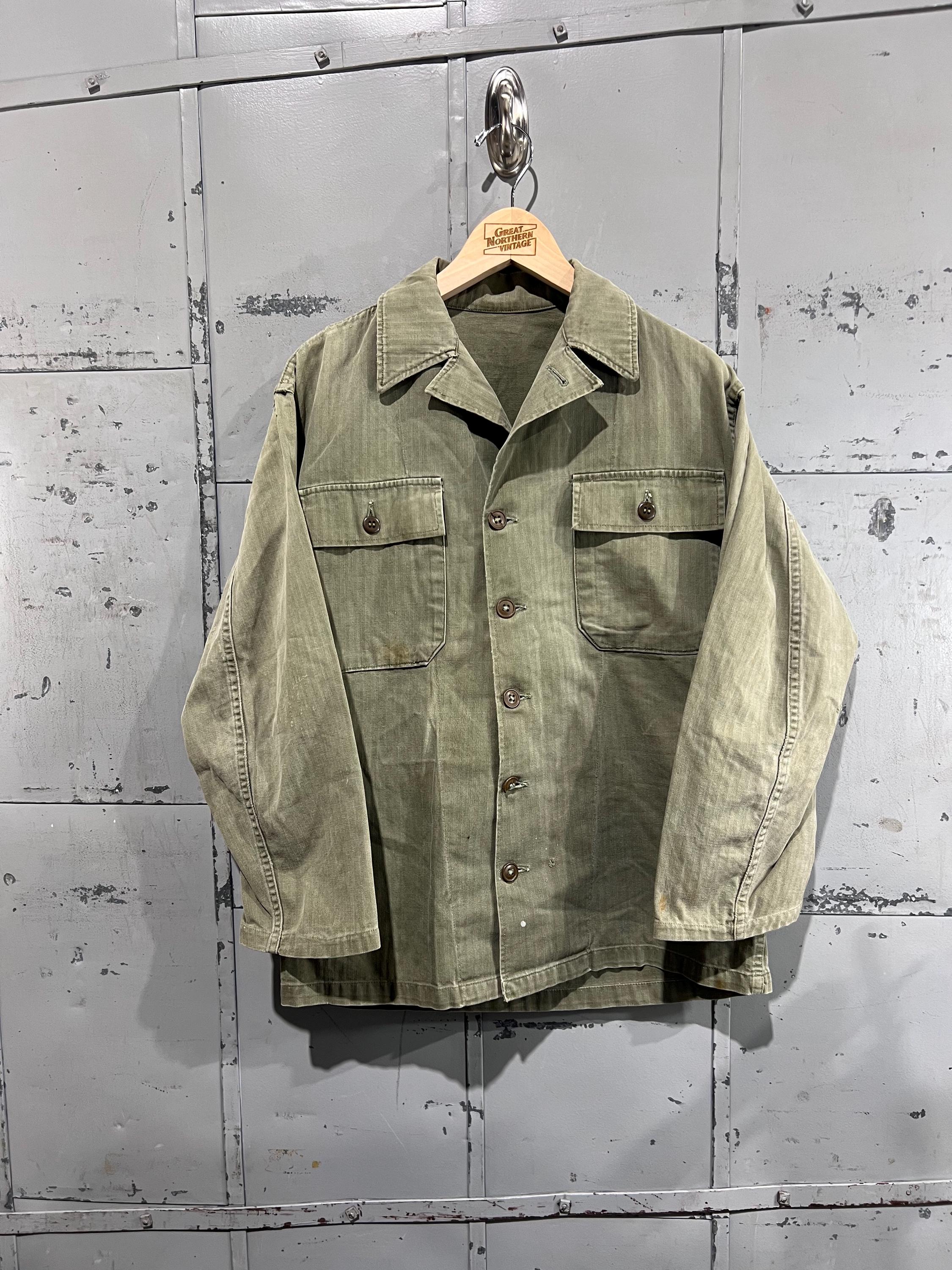 Chemise boutonnée HBT Fatigue Années 60 Guerre de Corée Vert Armée