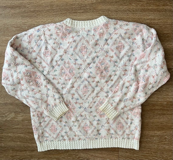 80’s Cottagecore Pink And Cream Sweater Small - image 4