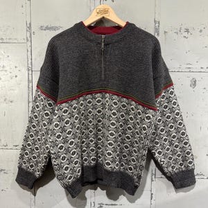 Vintage Norweger Wolle Quarter Zip Pullover skjaeveland von Norwegen Nordic Design