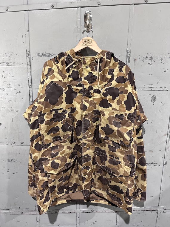 Vintage 80s Columbia Duck Camo Camouflage Hooded Hunting Outdoor 