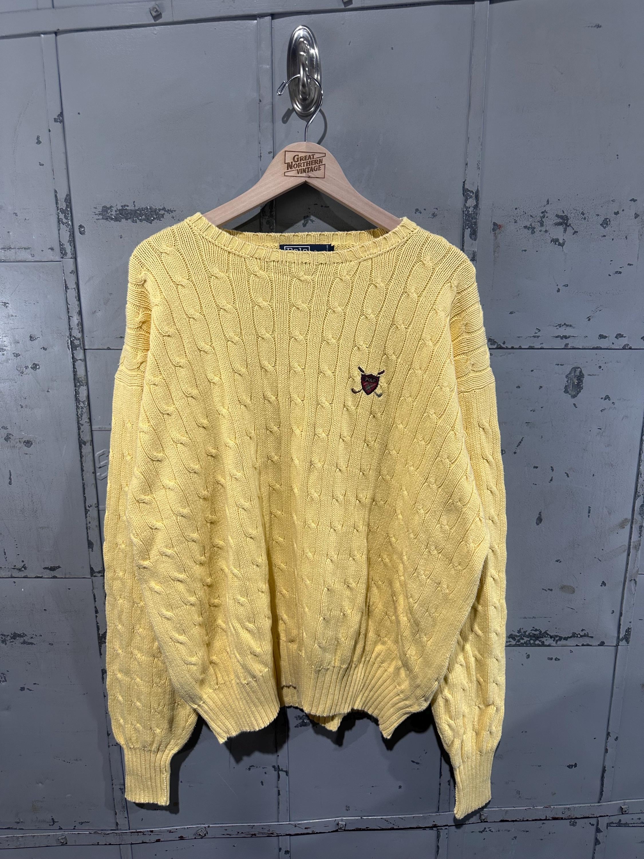 Vintage 90s Yellow Ralph Lauren Polo Golf Sweater Cable Knit