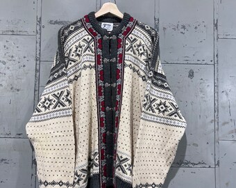 Taglia XXL Maglione a maniche lunghe con chiusura in metallo vintage Norvegia da donna multicolore