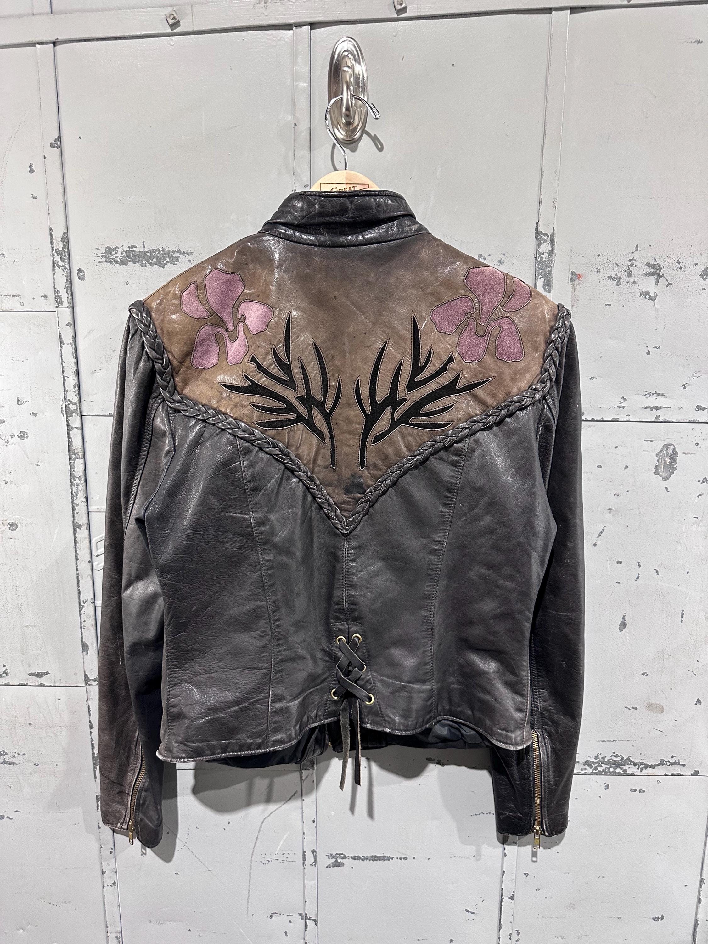 ジャケット・アウター 90s vintage Two Tone Fade Leather Jacket Vintage 90s Detailed Two Tone Western Cowboy Biker Leather Zip up