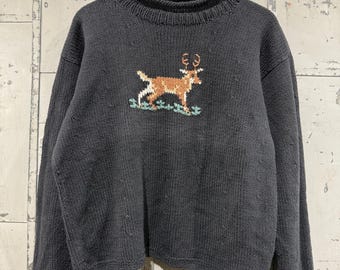 Vintage 90er Jahre Reh Strick Rollkragenpullover Rollkragenpullover in naturbelassen