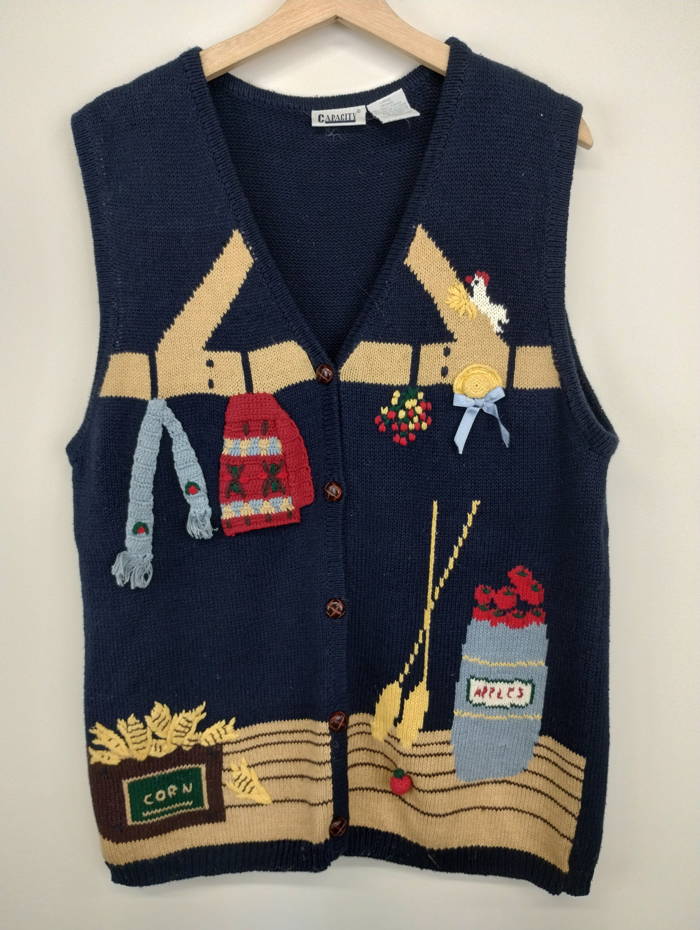 L 90s Capacity Farm Knit Vest Black Picture Knit Sweater