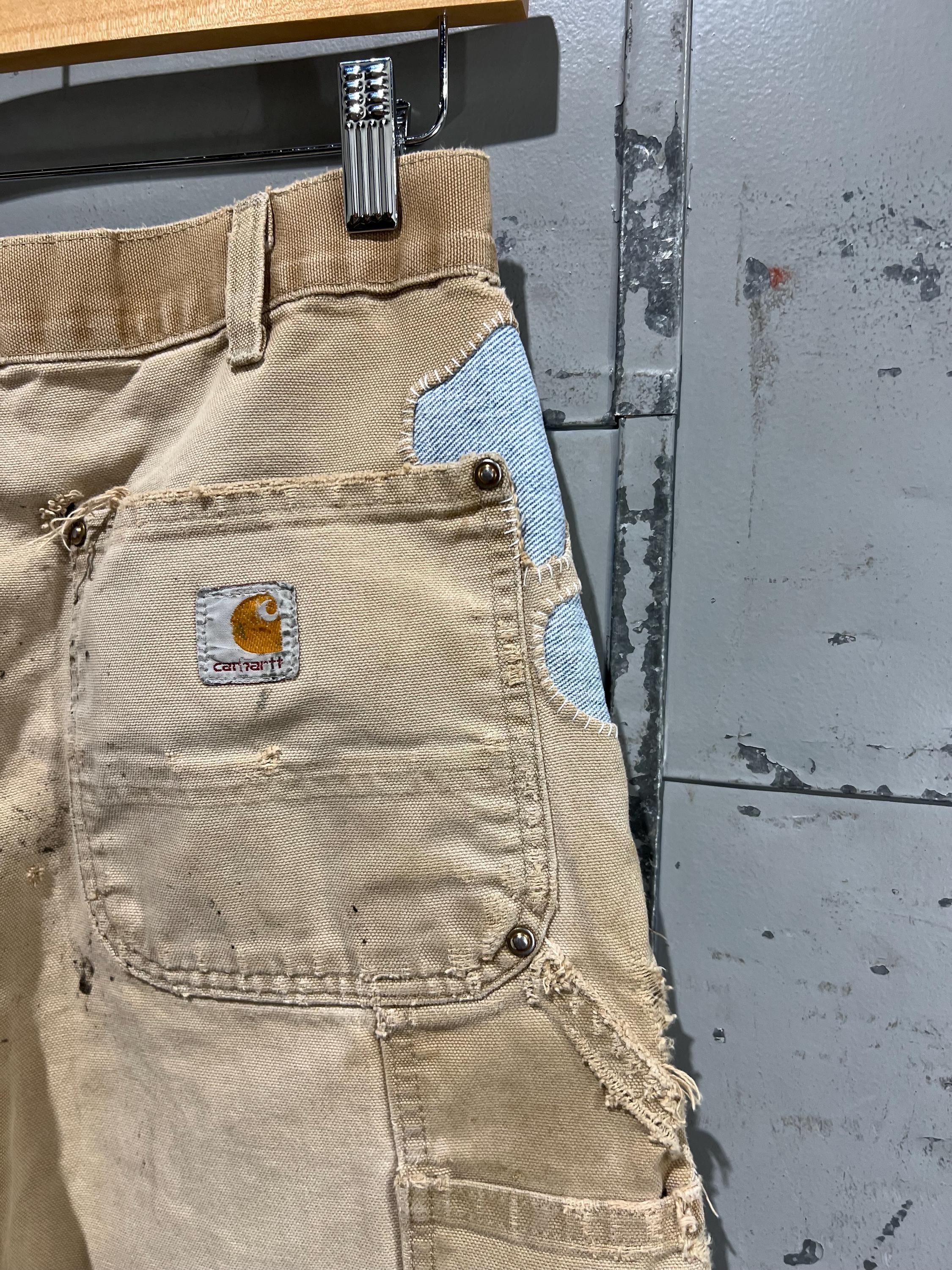 Jeans de trabajo Carhartt Double Knee de los anos 90 30 x 28 desgastados de lona de pato cosidos a mano estilo carpintero ropa de trabajo en tonos tierra Etsy Mexico