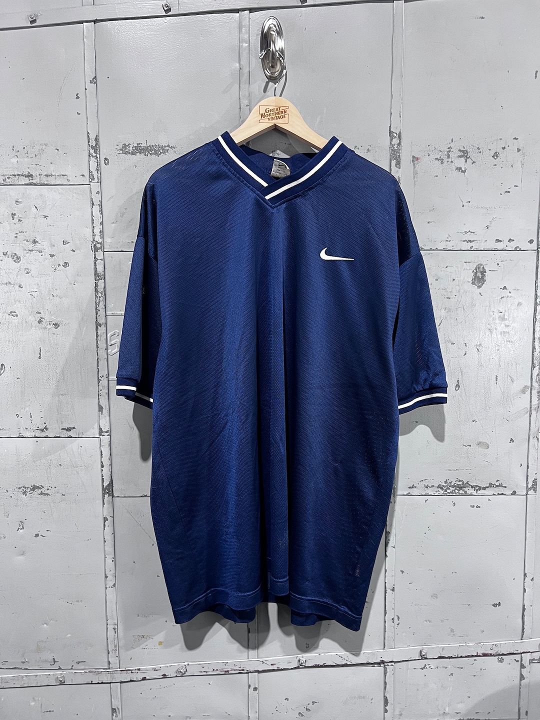 90s XL Nike Tshirt Mesh Soccer Jersey Top Short Sleeve Navy