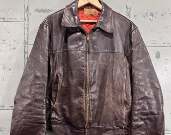 Jaqueta de couro marrom para motocicleta dos anos 1950