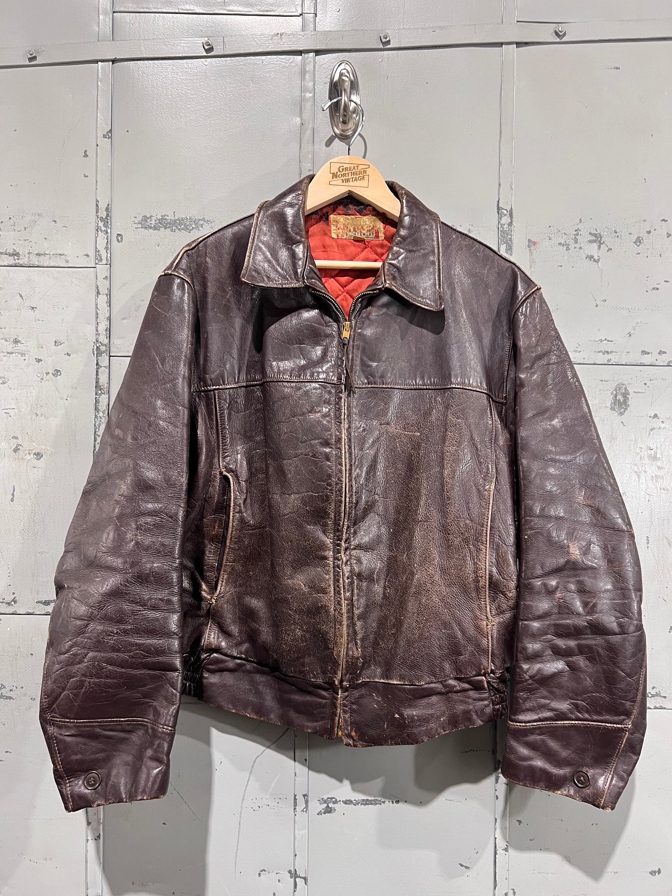 1950s Brown Leather Motorcycle Jacket Steer Hide 1950s Brown 1950s Brown Leather Motorcycle Jacket Steer Hide 1950s Brown