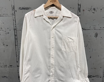 Camisa de vestir con botones sanforizada de algodón peinado Brent Brand, color blanco, años 50, talla mediana
