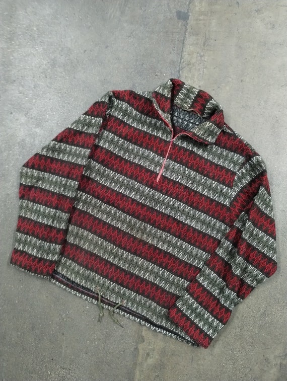 L 90’s Vintage Banded Aztec Pullover Shacket Jacke