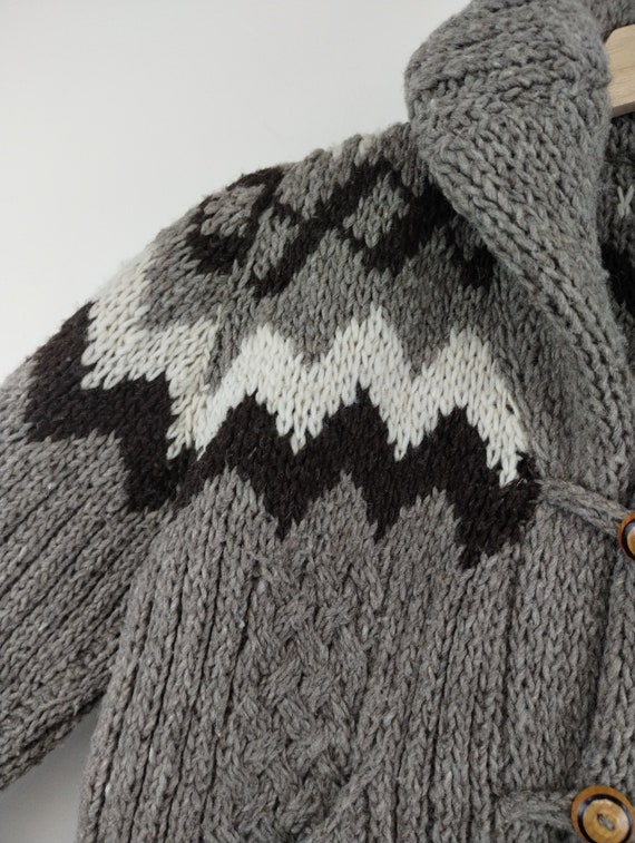 S 60s Wool Cowichan Wave Band Knit Zip-up Cardigan Sweater S 60s Wool Cowichan Wave Band Knit Zip-up Cardigan Sweater