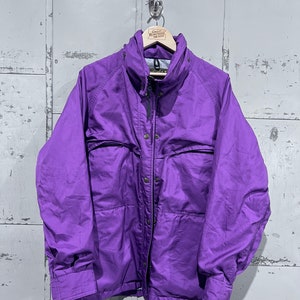 Vintage 1980s Eddie Bauer Outdoors Goretex Style Rain Coat  Fashion Basic Essential Purple Zip Up Jacket size large women&#39;s gorp granola