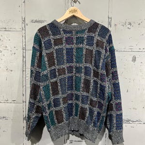 L 90s Geometric Crewneck Sweater multicolor knit sweater acrylic funky