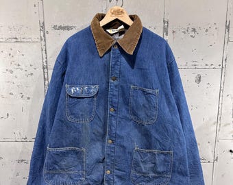 True Vintage 70's Key Denim Workwear Button Up Blanket Lined Chore Barn Jacket XXL