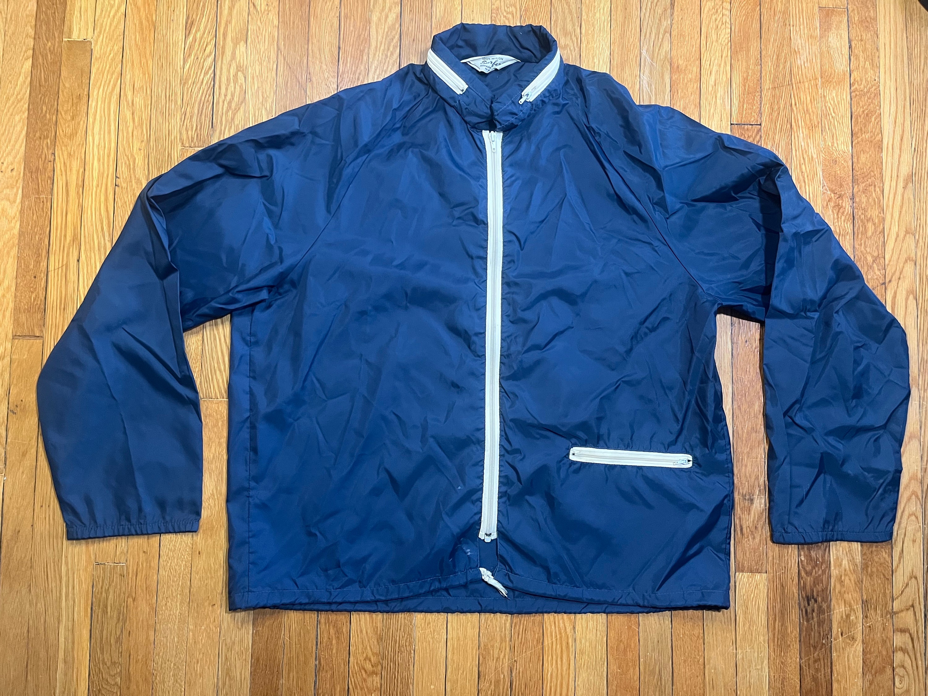 70's L Surfer 100% Nylon Windbreaker Full Zip Jacket Navy