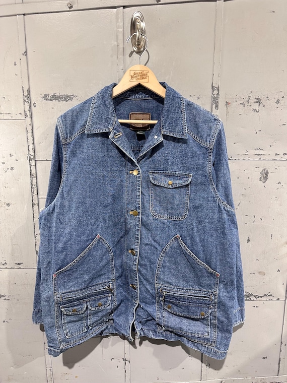 Vintage 90s Women's Lauren by Ralph Lauren Denim Americana Utility Multi Pocket Barn Chore Jacket Large