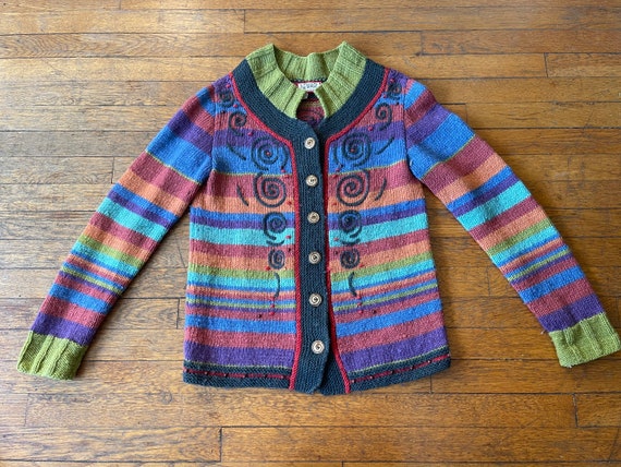 Vintage Newari Hand-Knit in Nepal Wool Button-Up … - image 1