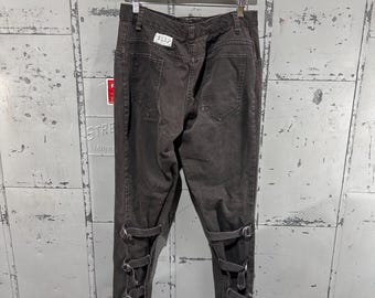Vintage des années 80 délavé noir flip marque punk steampunk sangle utilitaire jean slim 30 x 29