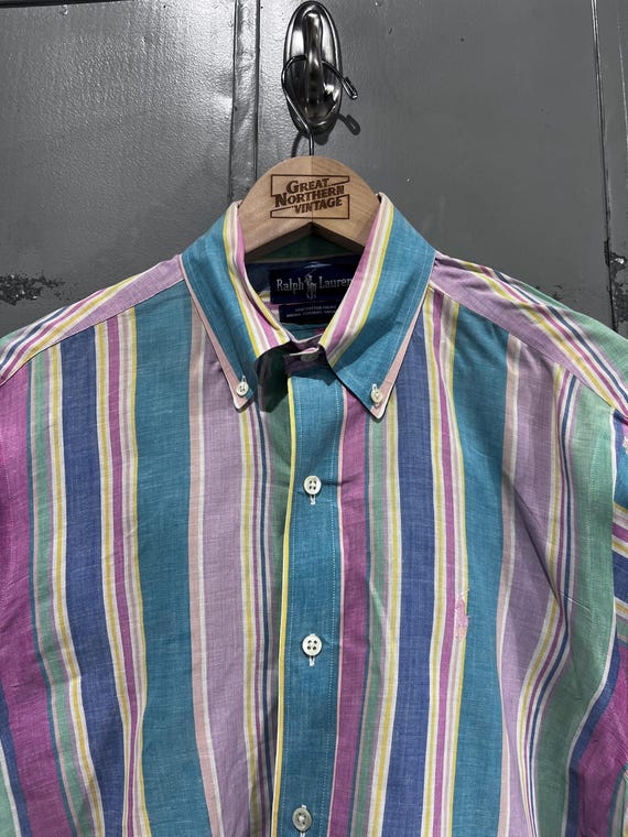 Medium 90s Polo by Ralph Lauren Vertical Striped Collared Long Sleeve Pastel Colors Shirt Etsy Denmark