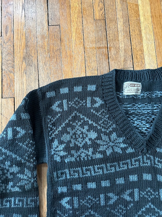 90s Aztec print sweater heavyweight cotton v neck