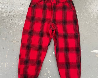 Size 36x28 Vintage 70s Woolrich Plaid Cuffed Pants Men’s Red Black Malone Hunting Trousers