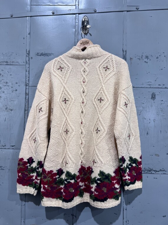 Vintage LL BEAN floral sweater chunky hand knit W… - image 5