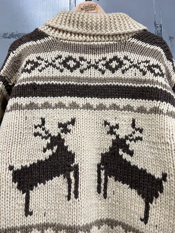 Vintage 70s Cowichan Knit Sweater Reindeer Handmade in Canada Hand 