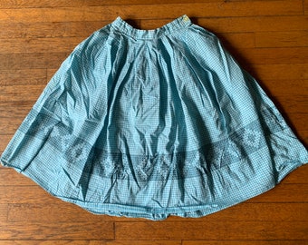 60s Handmade Hand-Embroidered Gingham Print Prairie Skirt