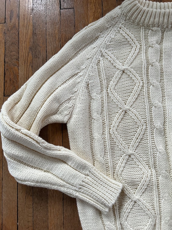 Vintage 70s Sweater Cable Knit Sigello White Size… - image 2