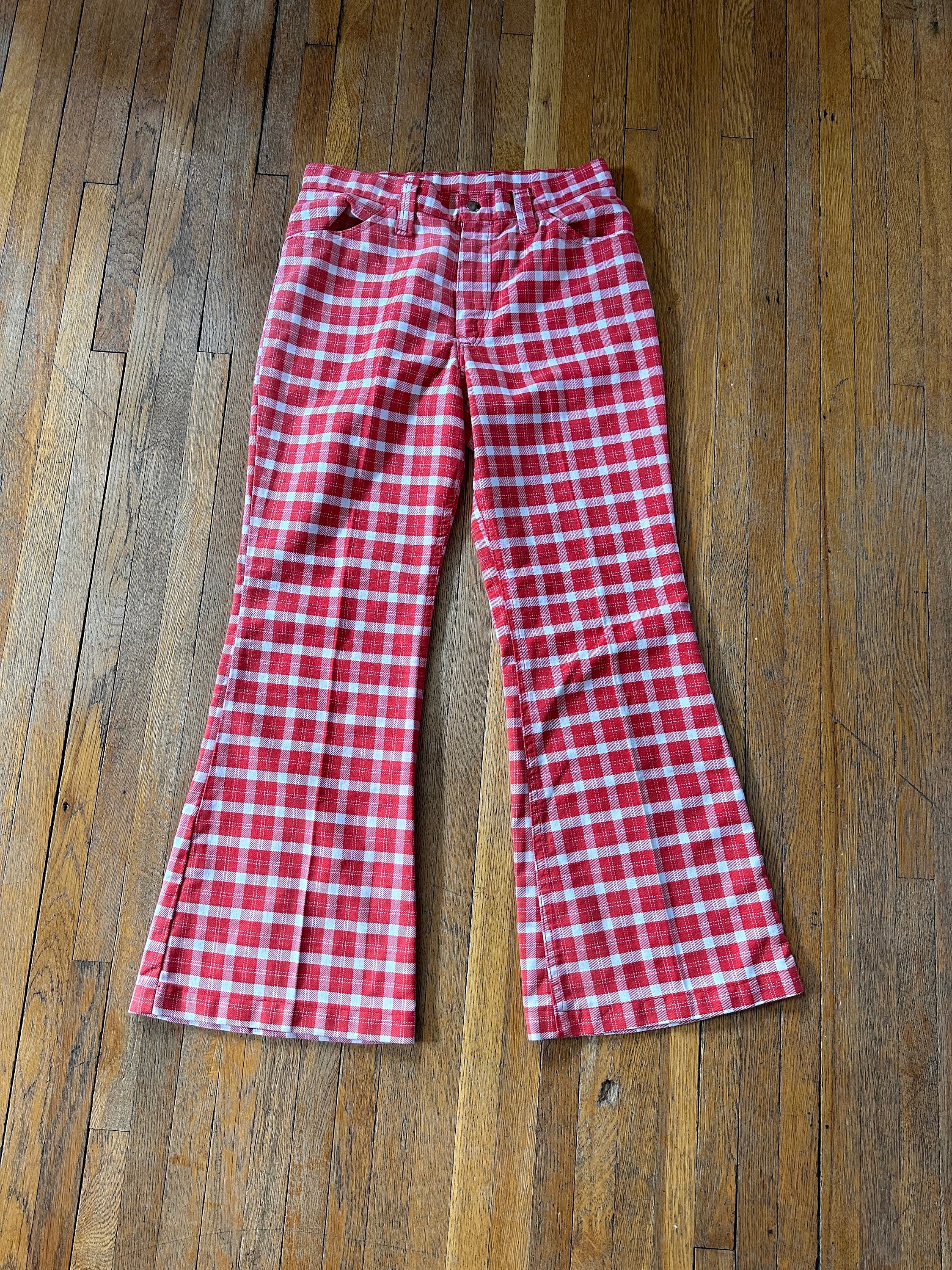 29x27 Wrangler Plaid Pants Flared Bell Bottoms 70s Gingham 29x27 Wrangler Plaid Pants Flared Bell Bottoms 70s Gingham
