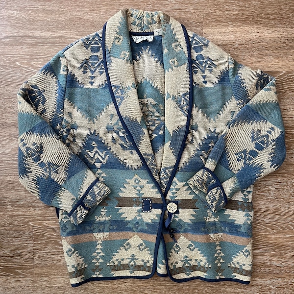 Western Southwestern Print Shawl Sweater Blazer