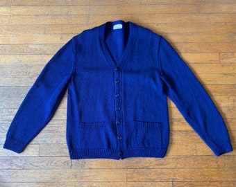 60s Handmade Navy Wool Cardigan Sweater