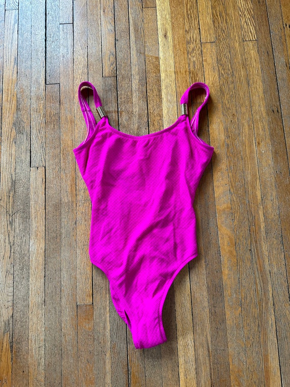 Vintage one piece swimsuit hot pink gold jantzen w