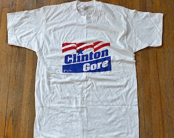 L 90&#39;s  Clinton Gore Presidential Tshirt Politics USA Democrat Election