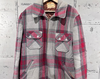 Vintage 50s Zip Up Wool Hunting Jacket Earth Tone Gray Plaid Shacket Jacket Hunting Western Flannel by Chippewa Woolen Mills Medium