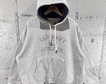 Sudadera con capucha deportiva Essential Mall Core de Old Navy, color gris jaspeado, desgastada, años 90, XXL