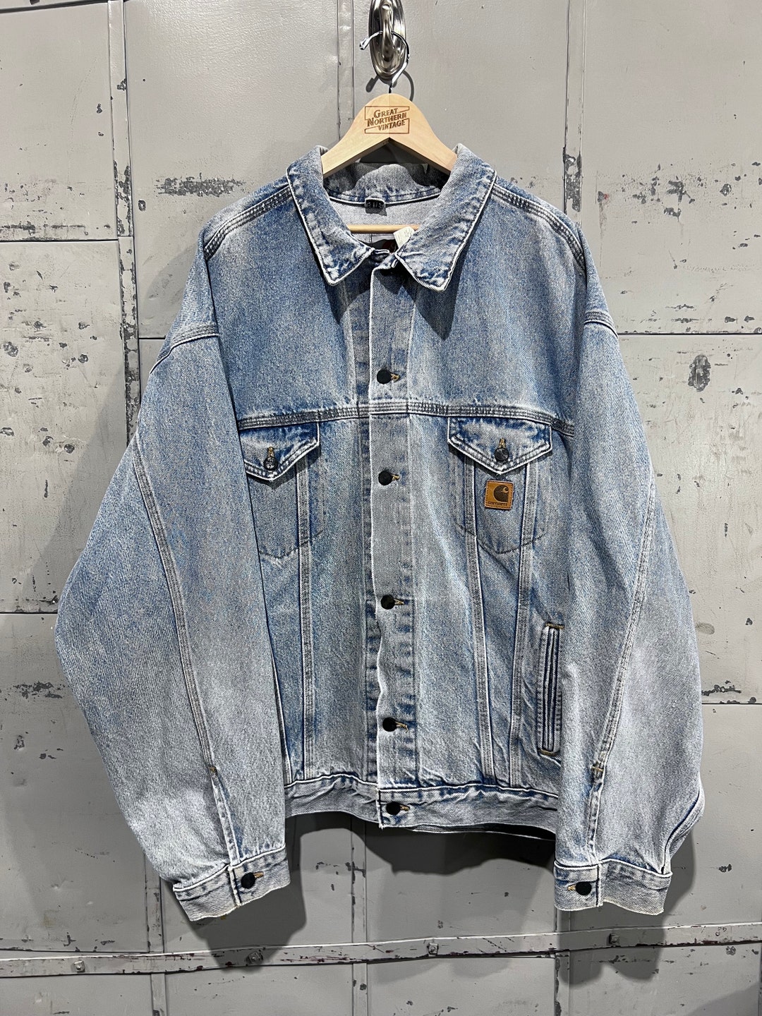 90s USA製 carhartt デニムジャケット トラッカージャケット L XXL 90年代 カーハート 裏地なし トラッカー デニム ジャケット