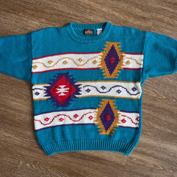 90’s Greatland Apparel Sweater Aztec Print Blue Sh