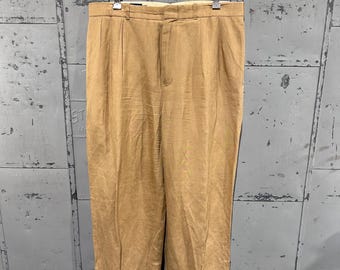 Pantalones de vestir chinos plisados con puños, estilo vintage de los años 90, de Ralph Lauren, en mezcla de lino y seda beige y dorado, 35 x 31,5