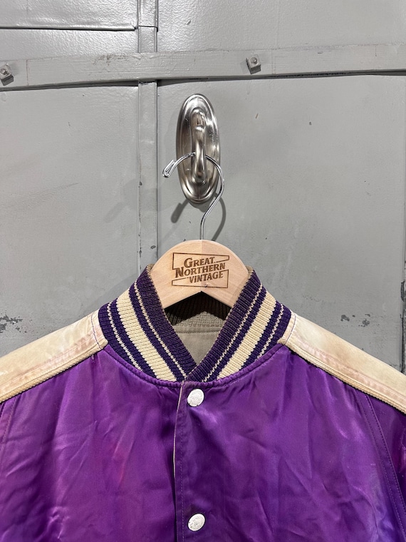 Vintage Distressed 1950s Satin Varisty Jacket Purple Bomber Patch
