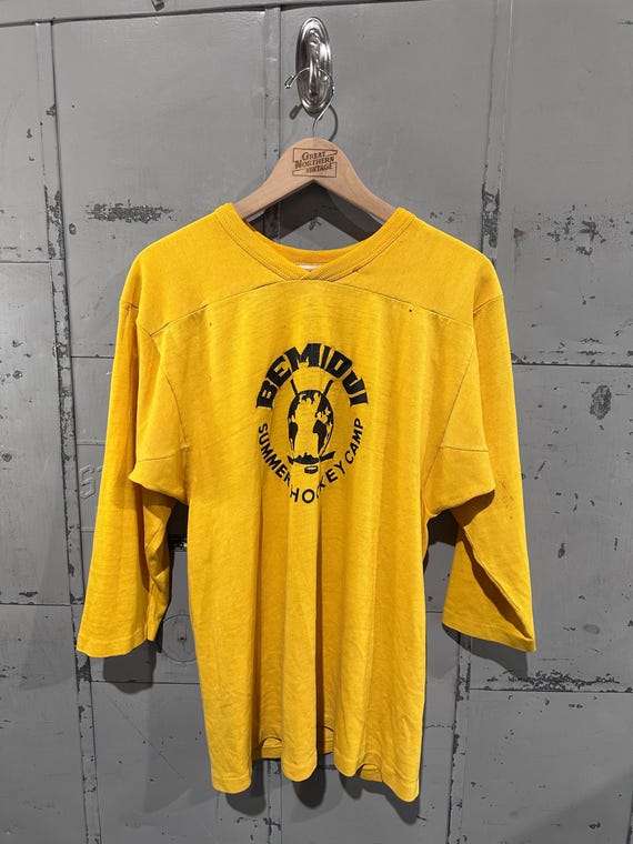 Vintage 70s Bemidji Hockey Camp 3/4 Sleeve Thrashed Distressed