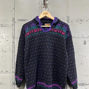 L 90’s Norwegian Wool Sweater pull over birds eye holiday Nordic dale of Norway style