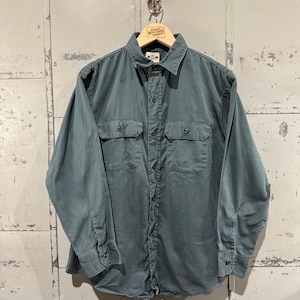 1960s Vintage Blue Bell Work Shirt button up Combed Cotton Green Faded Distressed Large