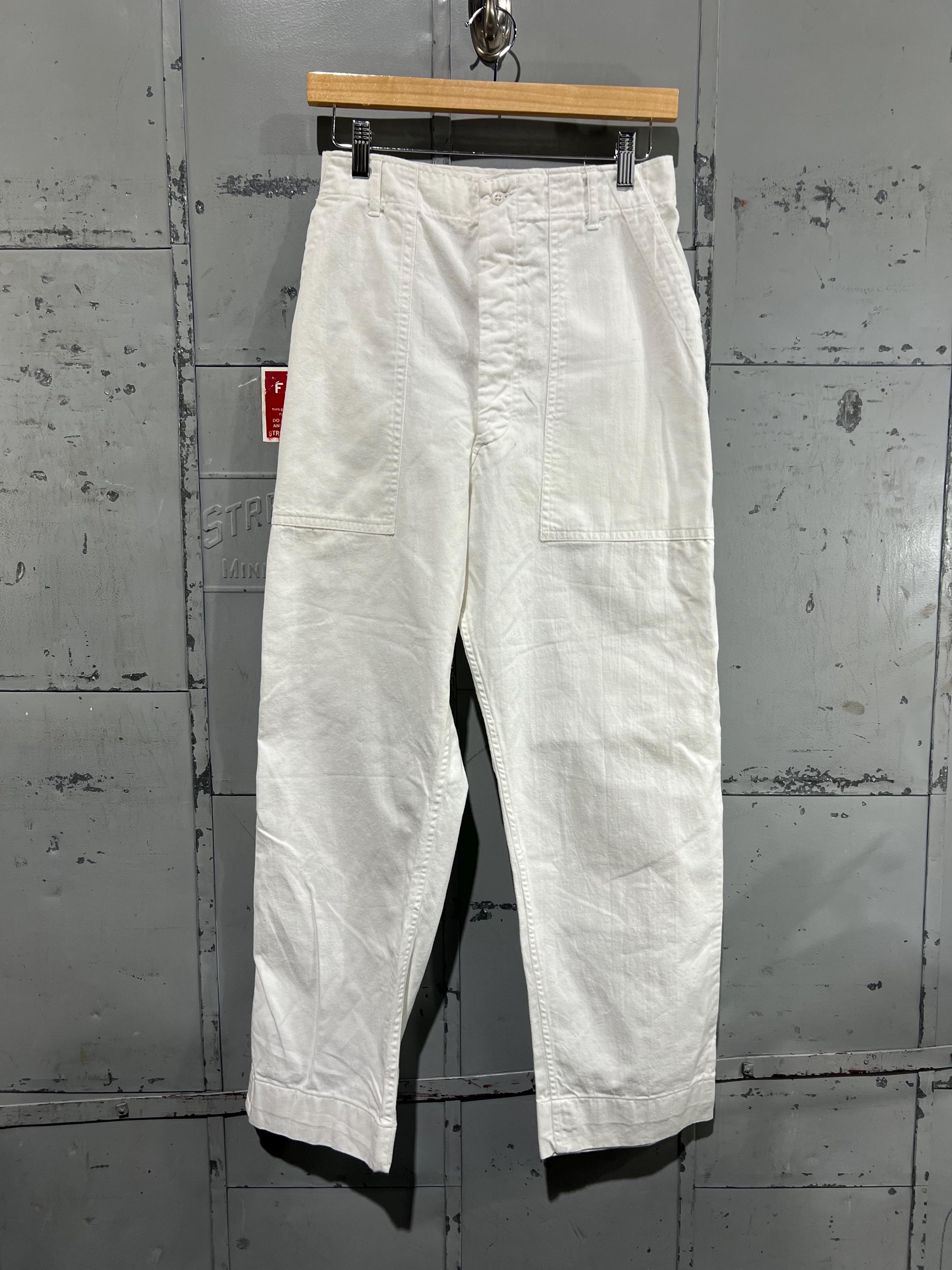 パンツ 1960s US ARMY BAKER PANTS Cut-off shorts 28” 60s US Navy Baker Trousers Shorts White Button Fly , Cotton