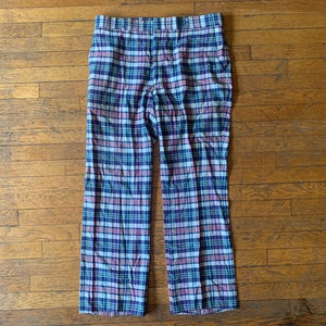 70s 38x31 Gingham Plaid Wide-Leg Flared Golf Pants image 1