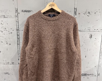 Vintage 90s J. Crew All Wool Brown Speckled Cozy Rustic Classy Sweater Large